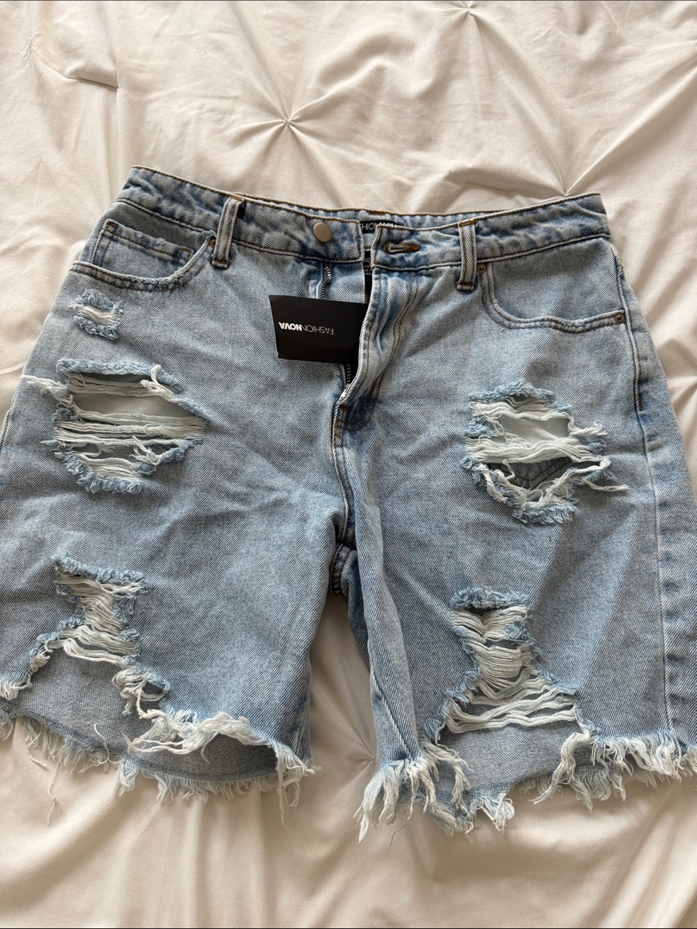 Light Wash Distressed Denim Shorts